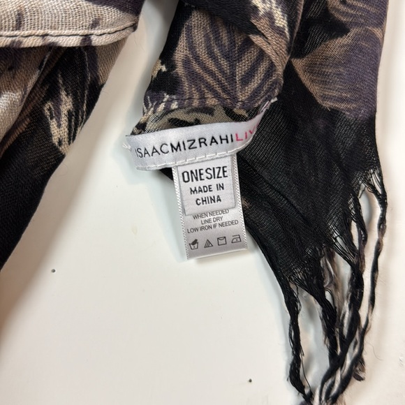 ISAAC MIZRAHI LIVE SCARF WRAP SHAWL NWOT BROWN BLACK BEIGE WITH FRINGE  FLORAL - Picture 4 of 7